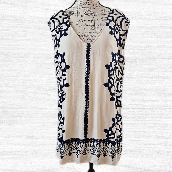Free People Shift Dress, Geodesic Dunes Ivory Combo Beaded, Sz M - Picture 2 of 7
